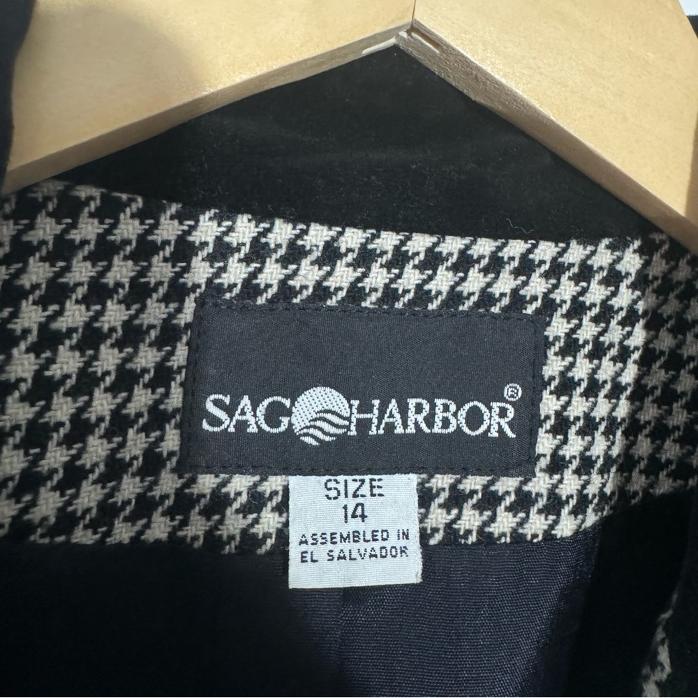 Sag Harbor Wool Blend Houndstooth Print Blazer Velvet Collar Black/White Size 14 - Picture 7 of 10